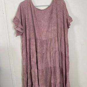 Pink Ruffle Sleeve Tiered Dress